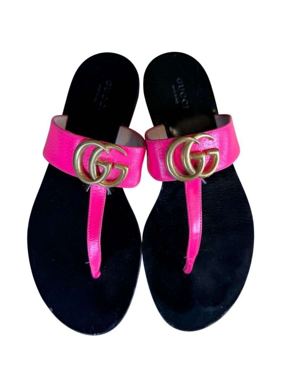 Gucci Marmont GG Thong Flip Flop Sandals Pink Fuschia Leather Size EU 37 US 7